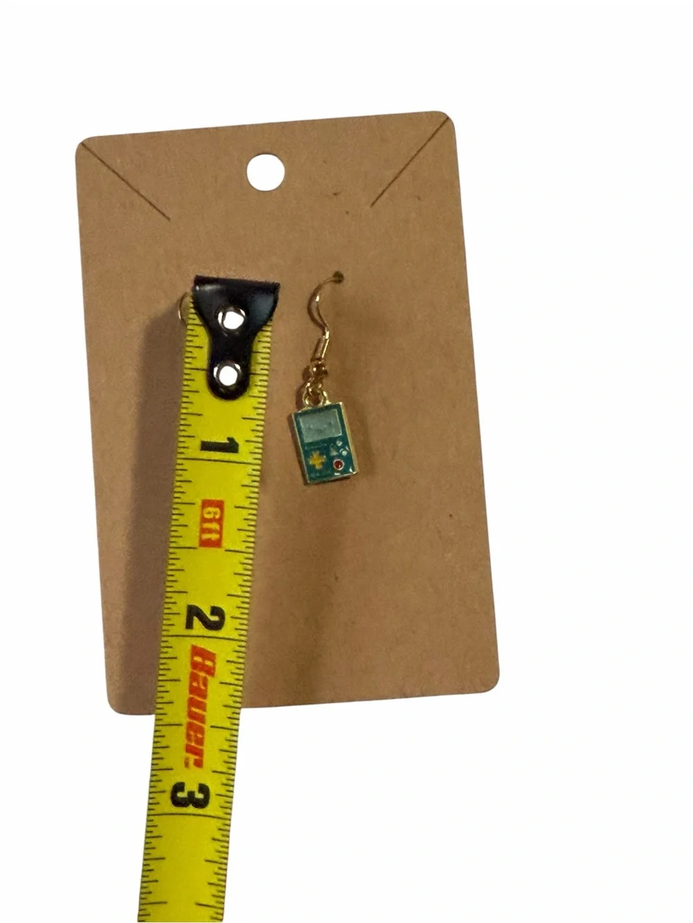 Gold Tone Teal Game Console Drop Earrings